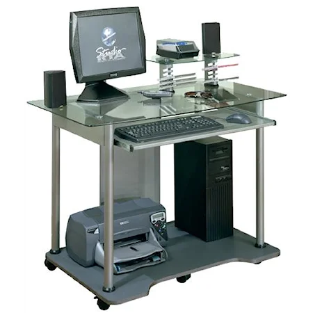 Contemporary Computer Cart with Glass Tabletop